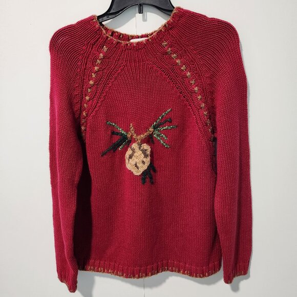 Coldwater Creek Sweaters - Coldwater Creek Vintage Red Woodland Pinecone Embroidered Pullover Sweater Small